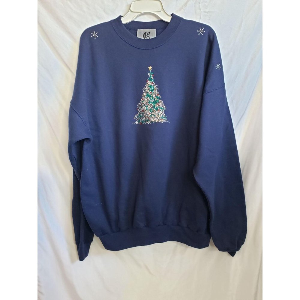 Navy Blue Silver Bling Christmas Tree Sweatshirt